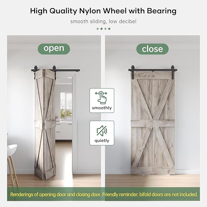 40" Bifold Sliding Barn Door Hardware Track Kit,Side Mounted Black J Shape Roller,Smoothly and Quietly,Assembly Easy,Fit Double 18" Bi-Folding Doors (Door Not Included)
