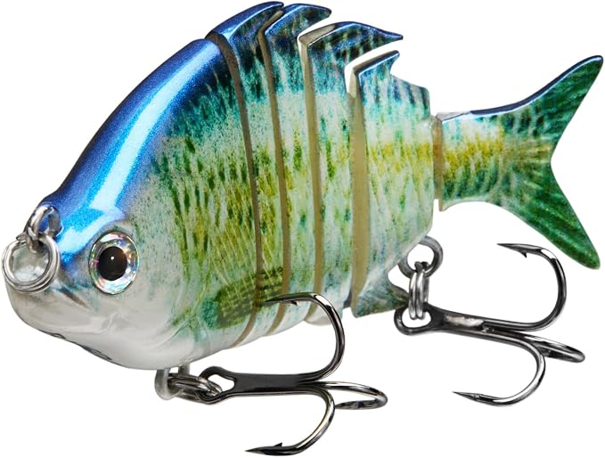 Bassdash SwimPanfish 2.5”/0.34oz Hard Bluegill Swimbaits Multi Jointed Topwater Trout Bass Fishing Crank Lure,Pack of 4