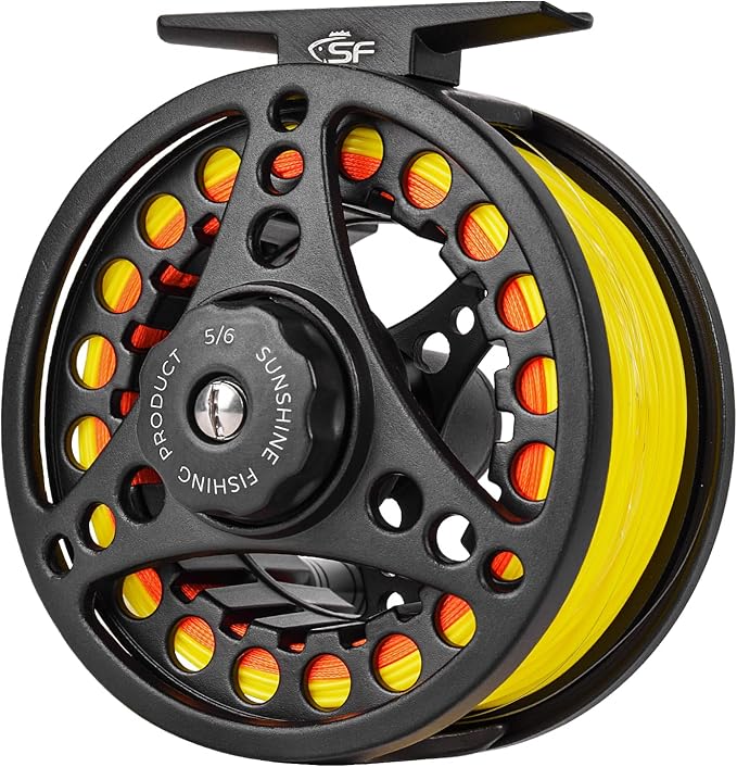 SF SF-001 Large Arbor Fly Fishing Reel with Aluminum Alloy Body 3/4wt 5/6wt 7/8wt Die Cast Pre-Loaded Fly Reel with Line Combo for Trout Bass Carp Pike Panfish