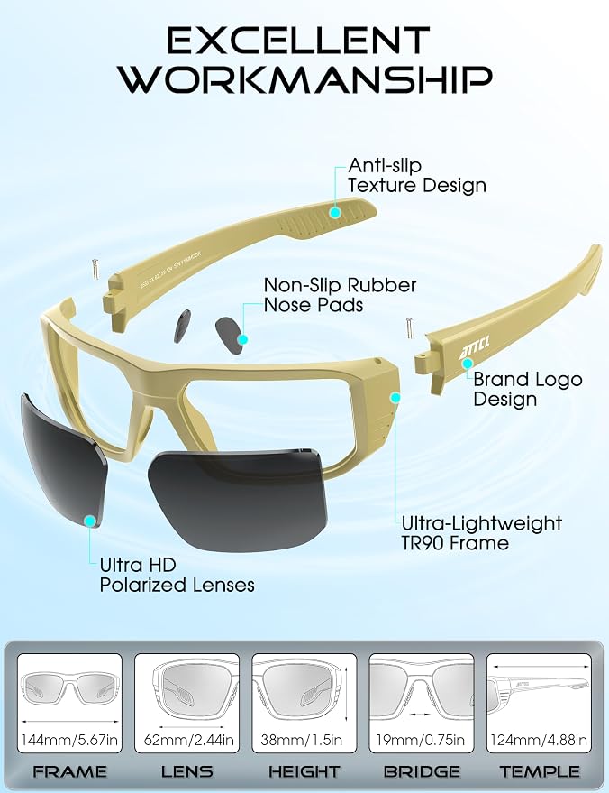ATTCL Sports Polarized Sunglasses for Men: Ultra-Light Wrap Around TR90 Frame UV400 Protection for Fishing Driving Shooting