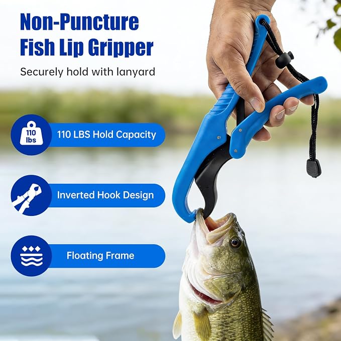 Fishing Gear, 9 PCS Fishing Tool Kit, Fishing Accessories with Fillet Knife, Fishing Pliers, Hook Remover, Scissors, Fish Lip Gripper, Retractor, Sharpener, Gloves, Fishing Gifts for Men