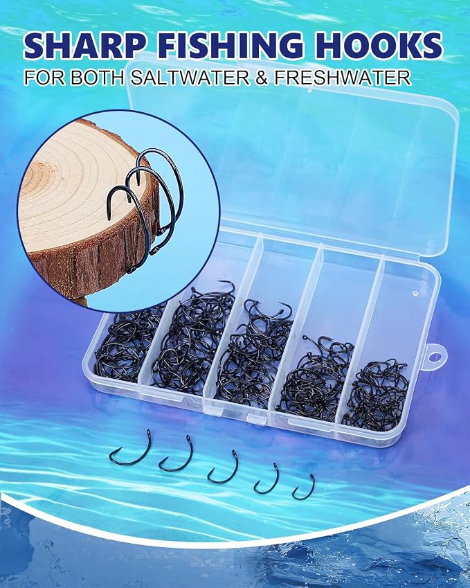 UCEC 190/220/260PCS Barbless Fishing Hooks, Carp Hooks Circle Curve Shank Fly Tying Fishing Hook Tackle Kit for Freshwater Saltwater Hair Rig Trout Size: 2# 4# 6# 8# 10#