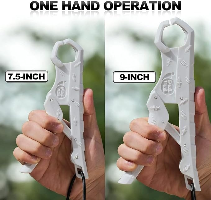 SNAIL TRAIL 7.5''/9'' Floating Fish Gripper, Fishing Grabber, Catfish Mouth Pliers, Caught Bass Holder, Digital Scale Hook Clamp, Saltwater Lip Grip Tool with Lanyard, Gifts for Men, White