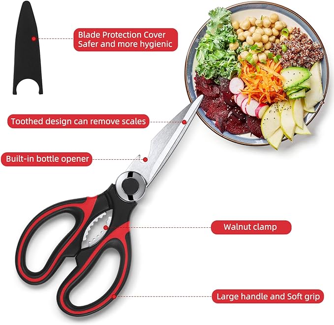 Heavy Duty Kitchen Scissors 2-Pack, Ultra Sharp Stainless Steel Meat Shears for Spatchcocking Chicken, Poultry, Fish & Herbs, Dishwasher Safe Multi-purpose Cooking Scissors with Ergonomic Comfort Grip