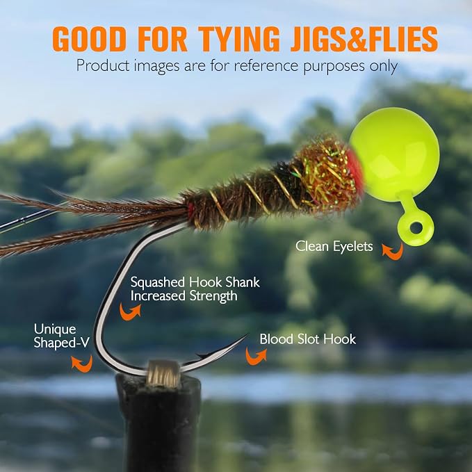 Dovesun 100pcs Fly Tying Jigs Kit, Jig Heads for Fly Fishing 1/124oz 1/80oz 1/64oz 1/32oz 1/16oz Jig Head Small Fly Fishing Hooks DIY Lure Making Kit Suit for Tying Flies | Crappie Lures