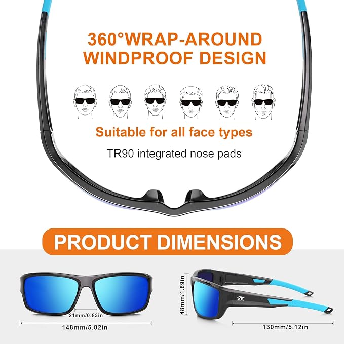 suoso Sports Polarized Sunglasses for Men: Women UV400 Protection Wrap Around Sun Glasses for Golf Fishing Running Driving