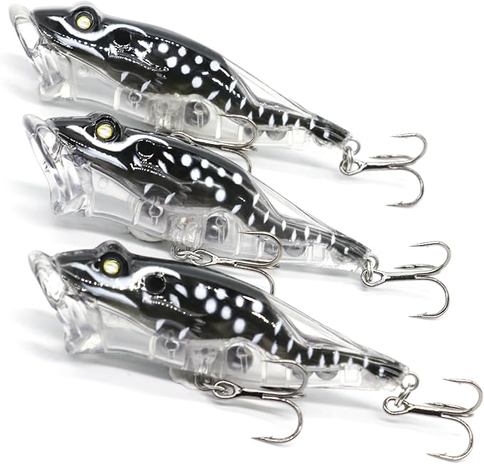Stonefish 3pcs Popper Topwater Fishing Lures with Treble Hooks, Whopper Floating Splashing Popper with Rattles, Freshwater Saltwater Lures for Bass