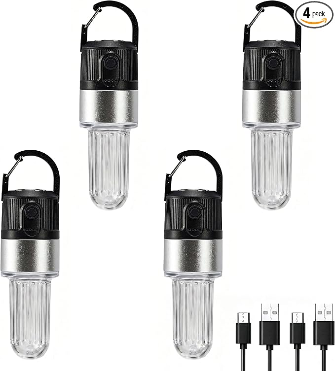 Livinlarge Led Camping Lantern USB Rechargeable,Portable Tent Lamp Emergency Lights with Hook,4 Lighting Modes,with Magnetic Attachment Feature,for Hiking,Party,Camp,Fishing,Power Failure,4 Pack