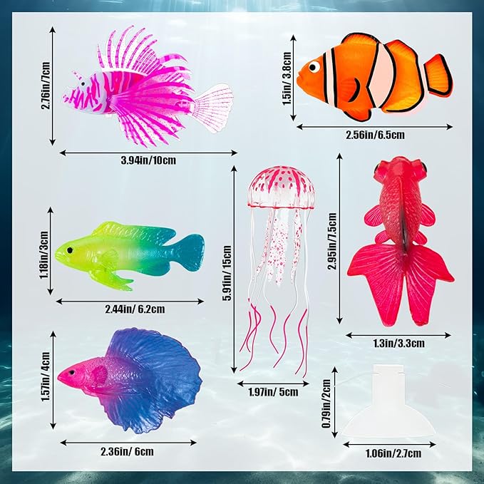Weewooday 7 Pieces Artificial Fish Colorful Fake Fish Glowing Effect Aquarium Decor Floating Ornament for Tank Decoration (Elegant Color)