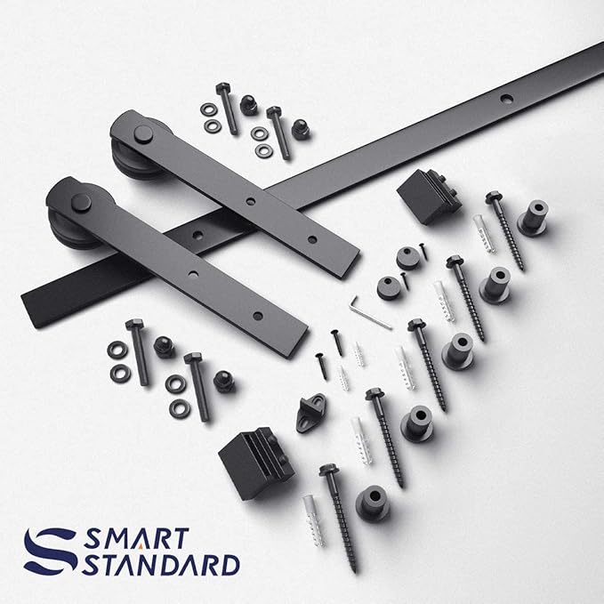SMARTSTANDARD 7ft Barn Door Hardware Kit, Sliding Door Hardware, Black, Fit 42" Wide Door Panel (I Shape Hanger)