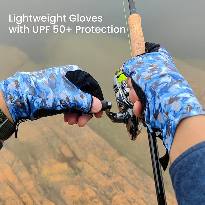 Pristis Half-Finger Fishing Gloves, UPF 50+ Breathable Quick Drying Fingerless Sun Gloves for Women Men, Fly Fishing Hunting Paddling Sailing Kayaking Hiking Canoeing Cycling