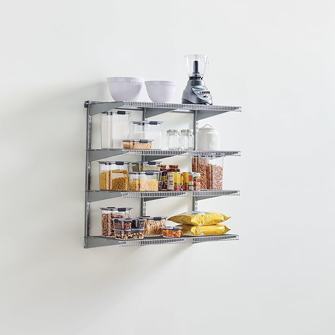 Rubbermaid 36" Pantry Organization Shelf System, Direct Wall Mount, 4 Shelves and Mounting Hardware Kit Included, Satin Nickel, Wire Shelving System for Home/Pantry/Closet