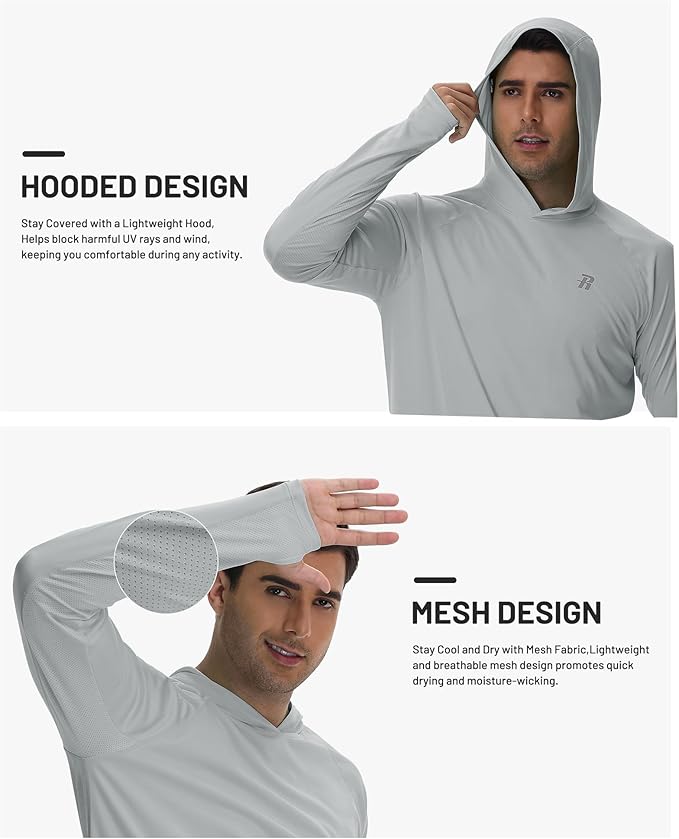 Runhit UPF 50+ Fishing Shirts for Men Long Sleeve Sun Protection Hoodie Lightweight Outdoor Workout Hiking Running Rash Guard