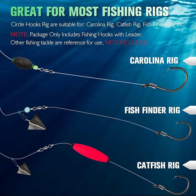 Dovesun 10PCS Pre-Rigged Catfish Rig Circle/Octopus Hooks Rigs for Catfish Offset Circle Fishing Hooks for Saltwater Freshwater 2/0 3/0 4/0 5/0 6/0 7/0 8/0 10/0