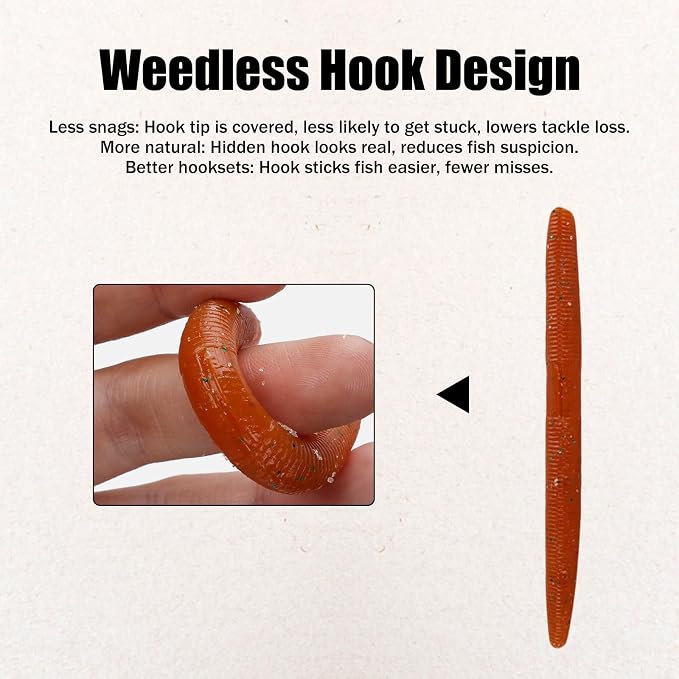 Soft Plastic Worms for Bass Fishing - Salted Soft Plastic Fishing Lures with Hook Slot 3.94in Saltwater Freshwater Bass Baits FS/RE-04