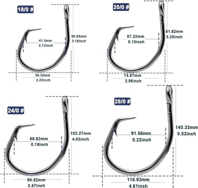 FishTrip 25pcs Circle Hooks Saltwater, in-Line 5X Strong Fishing Hooks for Saltwater & Freshwater, Live Bait Non-Offset Wide Gap Fish Hook for Catfish, Striped, Bass, Salmon, Mackerel, Tuna