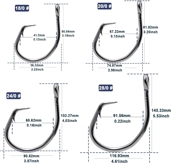 FishTrip 25pcs Circle Hooks Saltwater, in-Line 5X Strong Fishing Hooks for Saltwater & Freshwater, Live Bait Non-Offset Wide Gap Fish Hook for Catfish, Striped, Bass, Salmon, Mackerel, Tuna