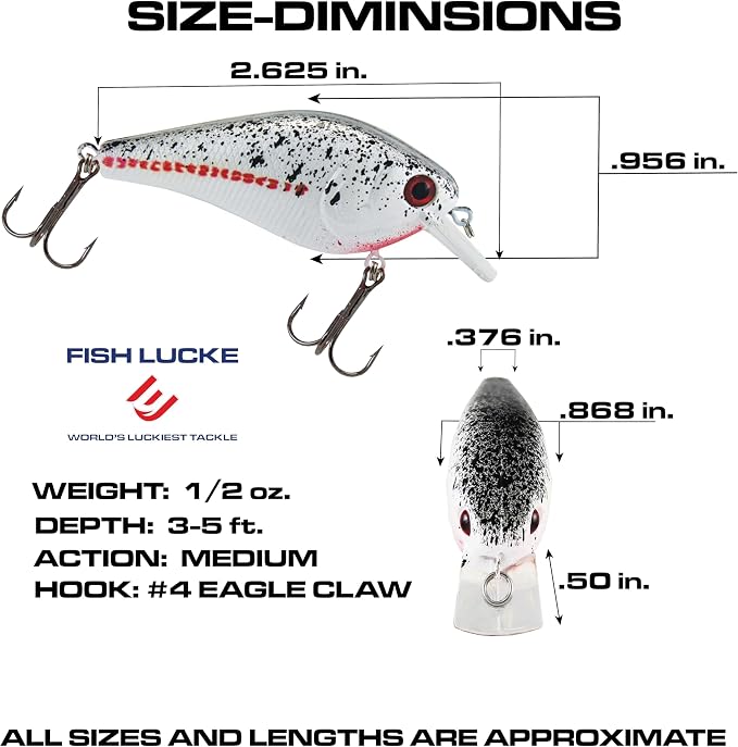 Luck E Strike 2 Inch Square Bill Crankbait, Made in The USA