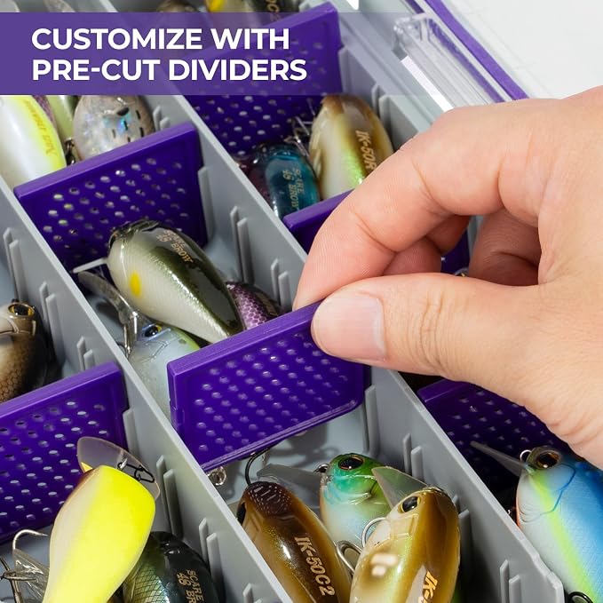KastKing HyperSeal Waterproof Tackle Box, 3600 and 3700 Tackle Trays, Fishing Tackle Box Organizer with Removable Dividers, Lure Box and Terminal Tackle Storage,Purple