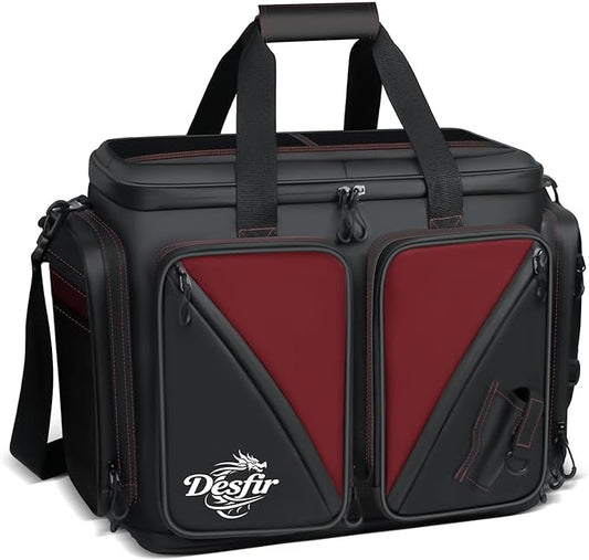 Handor Waterproof Fishing Tackle Bag, Large Saltwater Resistant Storage, 1000D PVC Material, Holds 3600 3700 Trays (Black and Red, Medium Bag)