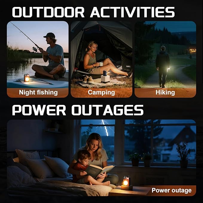 Portable Camping Light, 3500LM Adjustable LED Camping Lantern Rechargeable with 2.5-15H Runtime&Screen, Alloy Waterproof Camp Light for Power Outages, Emergency, Hurricane(2-Pack Orange)