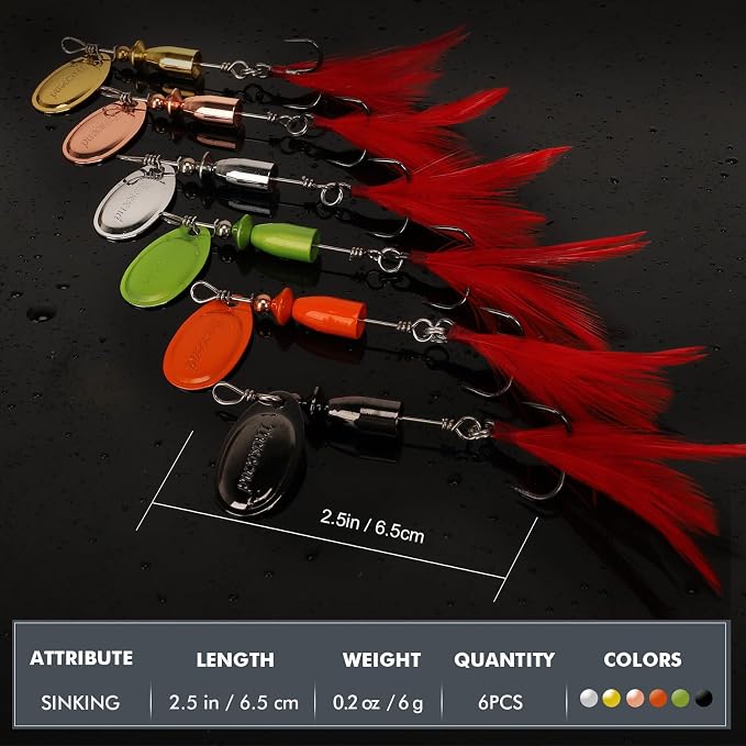 TRUSCEND Swim or Jig Fishing Spinner Baits for Freshwater and Saltwater, Rooster Tail Fishing Lures for Trout Bass Walleye Crappie Salmon Pike, Blade Bait with Copper Blade