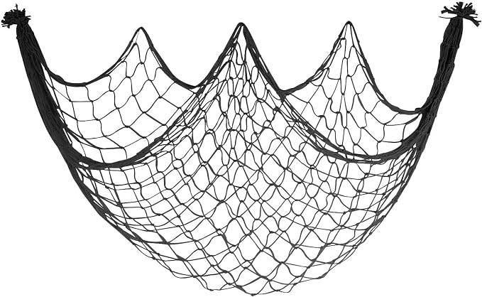Fish Net Decorations for Party - 80x40 in Black Fishing Net Decor Halloween Gothic Pirate Party Decorations, 3mm Natural Cotton Decorative Netting Table Runner Photo Display Backdrop Wall Decor