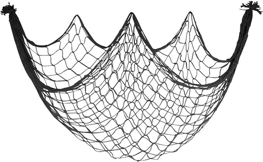 Fish Net Decorations for Party - 80x40 in Black Fishing Net Decor Halloween Gothic Pirate Party Decorations, 3mm Natural Cotton Decorative Netting Table Runner Photo Display Backdrop Wall Decor