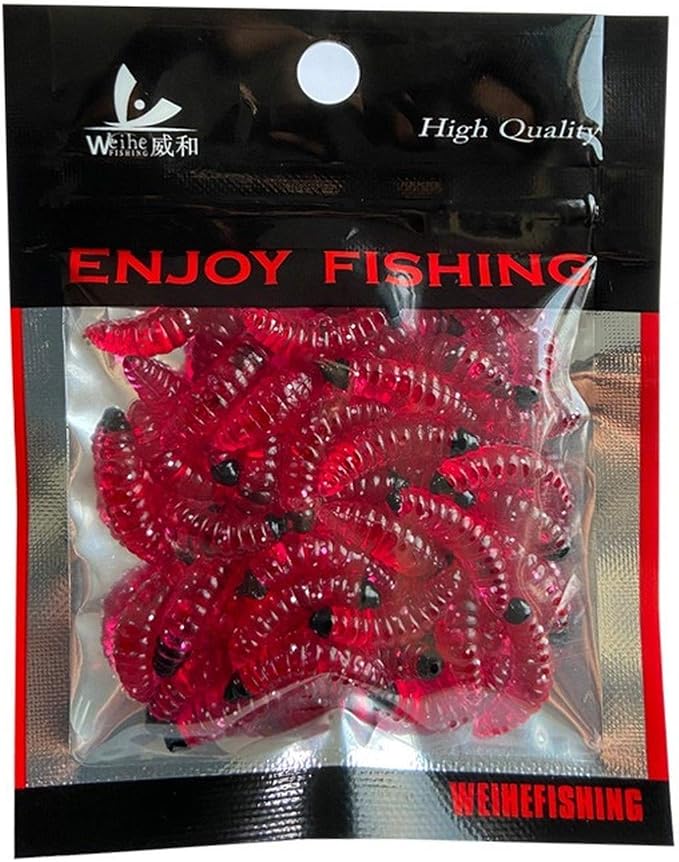 50PCs 2.4cm Maggot Soft Baits, Fresh Water Fishing Bait, Soft Fishing Lures, Bass Fishing Worms, for Lake Fishing Freshwater Saltwater Lake Ice Sea Fishing, Mackerel, Mullet
