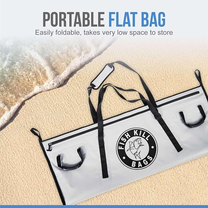 Insulated Fish Cooler Bag - Waterproof Leakproof PVC fishing Kill Bag with Carry Handles - Portable Fishing Cooler heavy bag for Boat & Kayak Use