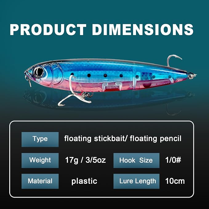 Topwater Fishing Lures, Minnow Lure for Bass Fishing, Life-Like Jerkbait Fishing Lures with Treble Hook, Popper Crankbait Sinking Lure for Freshwater/Saltwater