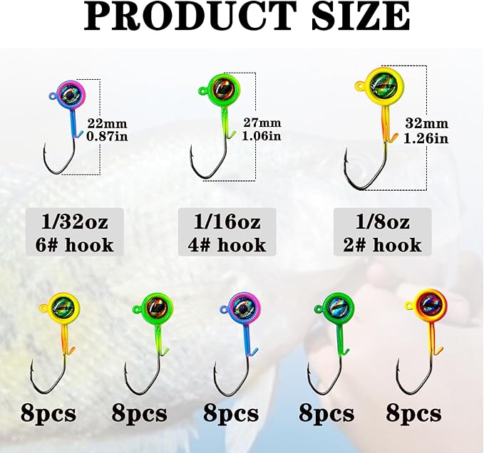 Crappie Jig Heads, 40packs Fishing Jig Heads Hooks Swimbait Jig Head 1/32oz 1/16oz 1/8 oz Fishing Jigs Heads for Crappie Bass Fishing
