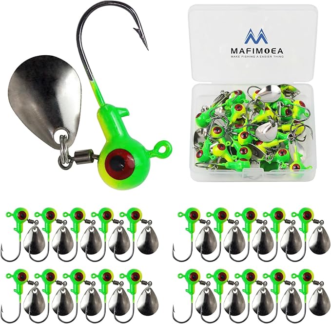 15/20/30Pcs Underspin Jig Heads with Spinner Fishing Jig Heads Hooks Set Crappie Jigs Fishing Jig Hooks Assortment Saltwater Freshwater Bass Crappie Trout Glow in The Dark…