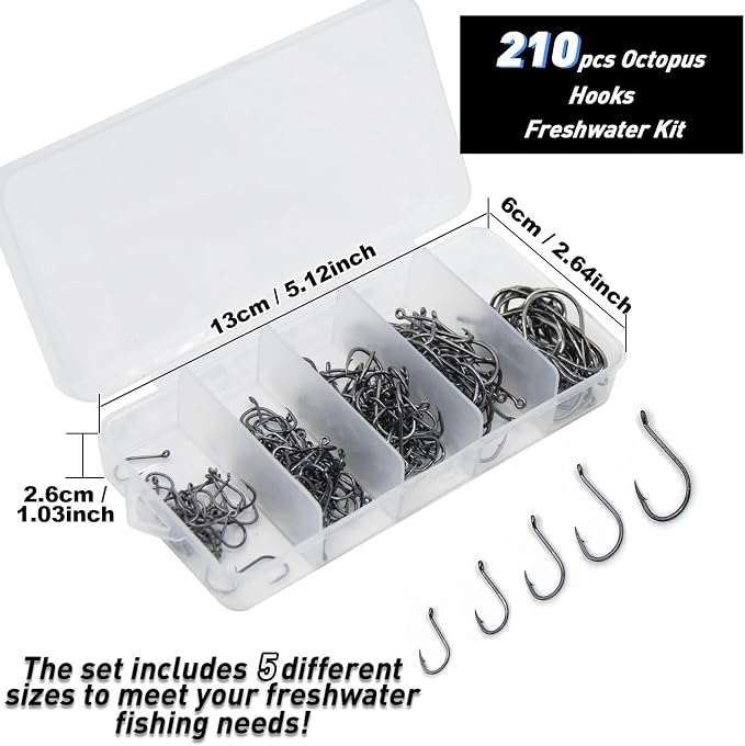 FishTrip 50/100/120/210 Pack Octopus Fishing Hooks - Offset Beak Circle Hooks for Fish Hooks Saltwater & Freshwater, Live Bait Fish Hook for Rigs Catfish, Bass Tuna, Walleye, Trout