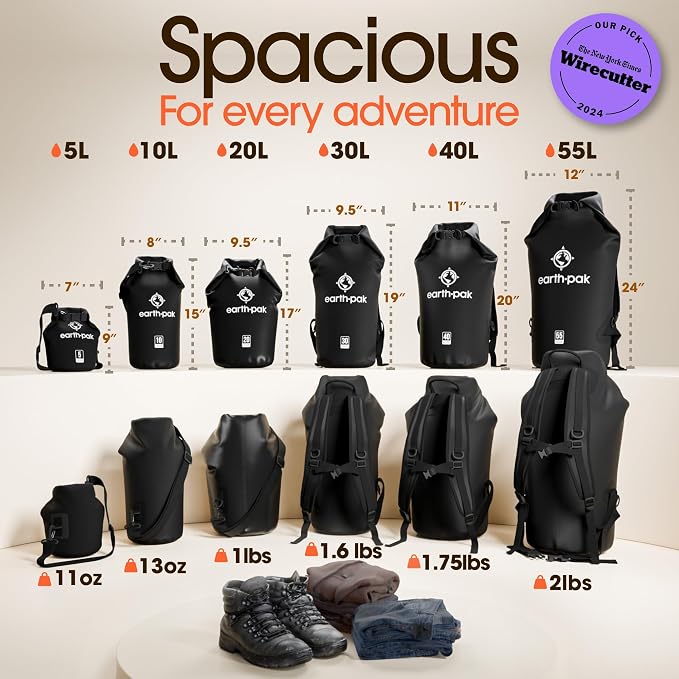 Earth Pak Waterproof Dry Bag - Roll Top Waterproof Backpack Sack Keeps Gear Dry for Kayak with Waterproof Phone Case
