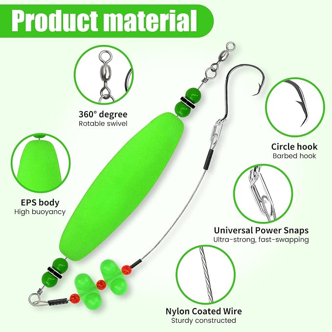 Catfish Float Rigs：Santee Rig Catfish Bait Floats Kit with Rattles & Noise - 8/0 Stainless Hooks for Monster Fish - Durable EVA Bobbers for Boat or Shore Fishing - Catfish Angler's Gift