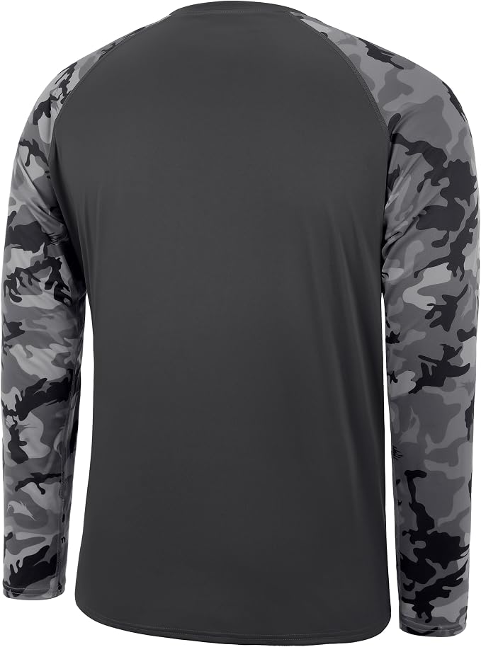 FISHEAL Men's Long Sleeve Fishing Shirts, UPF 50+ Camo Sun Protection Rash Guard, UV Shirt for Swimming Hunting Outdoor