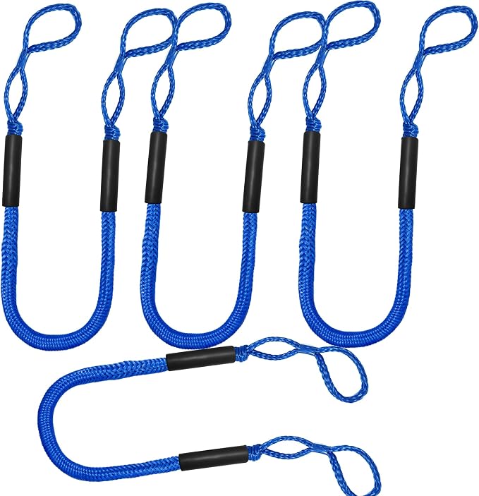 Bungee Dock Lines - Boat Accessories - 4 Feet Shock Cords Docking Rope Mooring Rope for PWC,Jet ski,Pontoon,Kayak,Canoe,Power Boat,Watercraft (Blue)