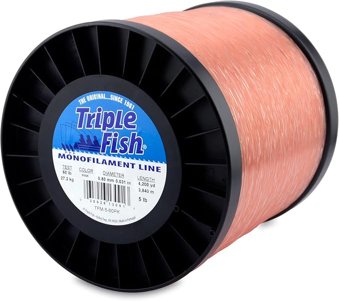 Triple Fish Monofilament Fishing Line - Strong Clear Pink Camo Color for Trolling, Bottom Fishing, Casting Main Line Catfish, Bass
