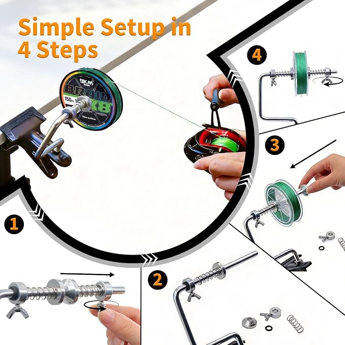9KM DWLIFE Fishing Line Spooler Portable Fishing Line Winder Machine with Adjustable Tension Control, No Line Twist Spooling Station for Spinning Reel Baitcasting Reel Spincast Reel, Aluminum Alloy