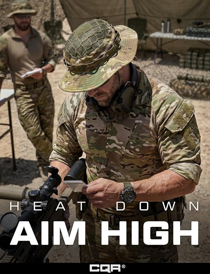 CQR Men's Tactical Boonie Hat, Breathable Packable Sun Hat for Hunting, Hiking, Fishing, Shooting, and Outdoor Activities