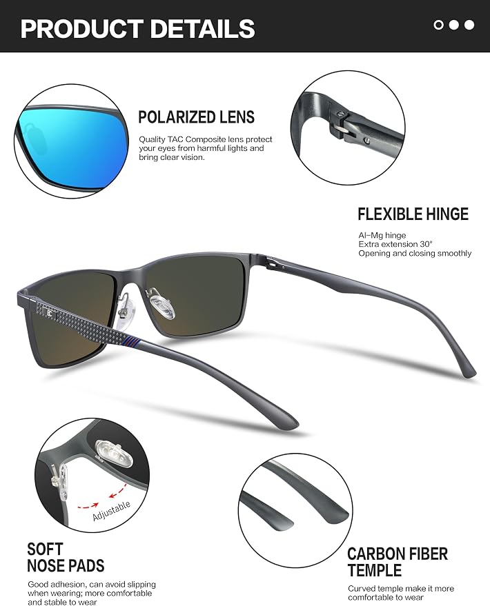 BIRCEN Polarized Mens Sunglasses for Driving: UV Protection Al-Mg Metal Sunglasses Lightweight Shades for Fishing Travel Golf
