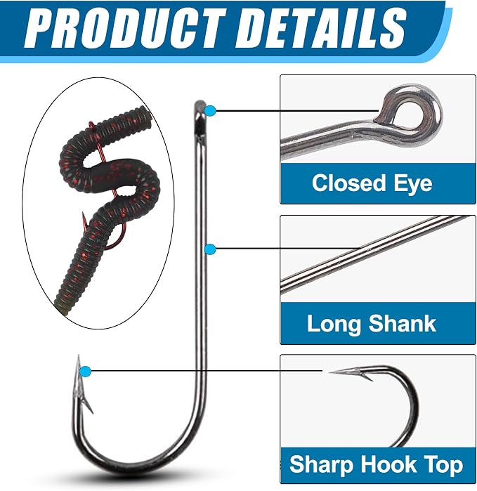 Crappie Panfish Fishing Hooks Aberdeen Hook Kit, 150pcs Aberdeen Fishing Hooks Long Shank Assorted Small Size Sharpened Live Bait Hook Set for Saltwater Freshwater Bass Catfish Trout Crappie Panfish