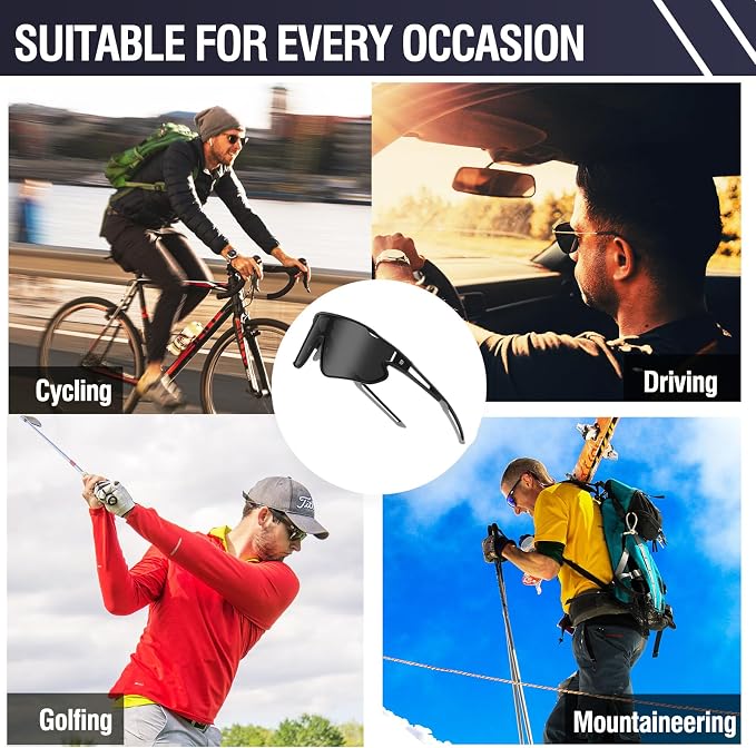 DUCO Polarized Sports Sunglasses for Men Women: UV400 Protection 24g Wrap Around Glasses for Baseball Running Hiking DC0023