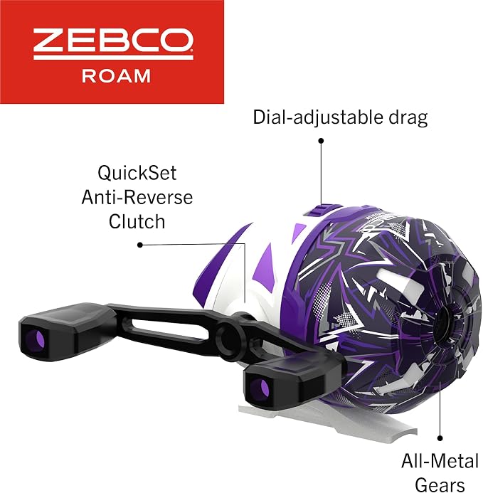 Zebco Roam Spincast Reel and Fishing Rod Combo, 6-Foot 2-Piece Fiberglass Fishing Pole with ComfortGrip Handle, Quickset Anti-Reverse Fishing Reel, Pre-Spooled with 10-Pound Zebco Line