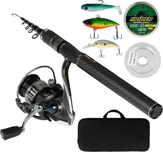 Telescopic Fishing Rod and Carbon Fiber Spinning Reel Combo – Lightweight Travel Fishing Pole Portable Backpack Kit