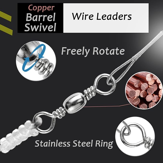 AMYSPORTS Freshwater Wire Fishing Leader Stainless Heavy Duty Wire Leader Fishing Saltwater Rigs Leaders Fishing Steel White Nickel