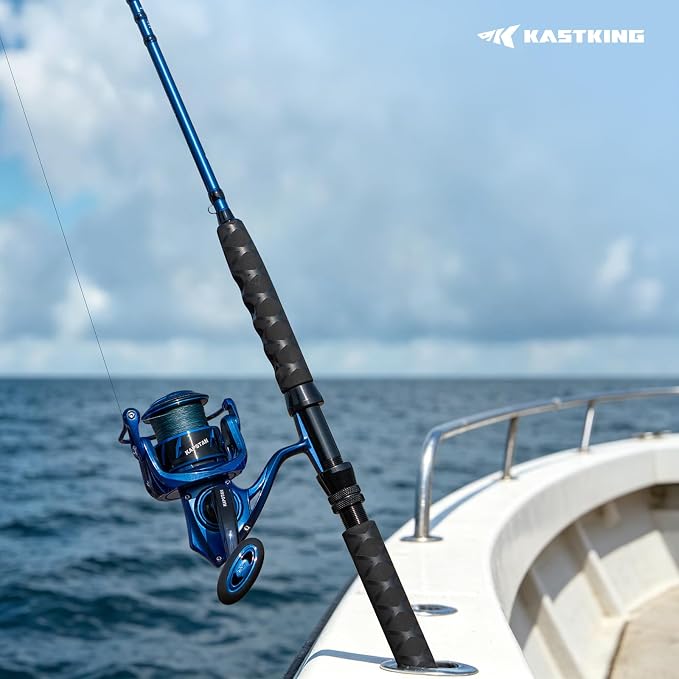 KastKing Kapstan Saltwater Spinning Rod, Boat & Surf Fishing Rod, Lightweight S-Curve Graphite Blanks, Stainless-Steel Double-Foot Guides, Aluminum/Graphite Locking Reel Seat, 2-Piece PTS Rod