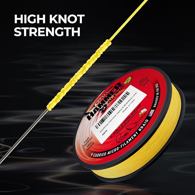 KastKing Hammer Alpha 9 UHMWPE Braided Fishing Line - Made in the USA, Strong and Smooth, Round, 9-Carrier, Colorfast Braided Fishing Line, Perfect for Most Fishing Reel and Finesse Applications