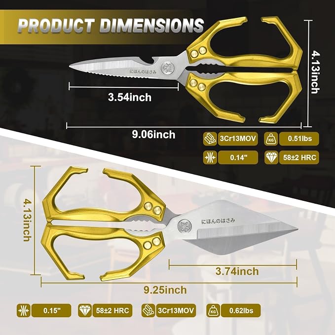 Dream Reach Kitchen Scissors Heavy Duty Kitchen Shears for Food, Meat Scissors Dishwasher Safe, Poultry Shears Set for Turkey, Meat, Seafood, Bone Cutting - Gifts for Men (Golden)
